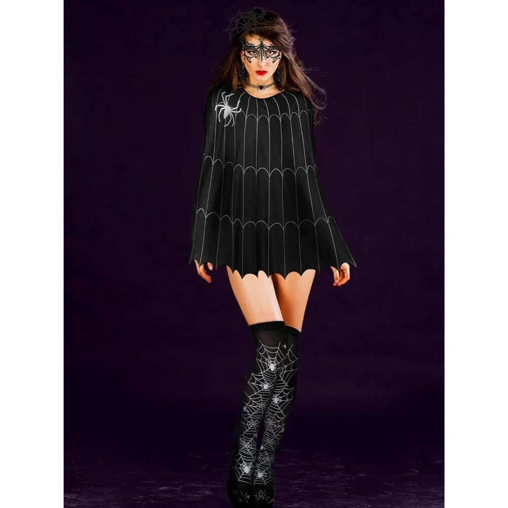 Women Lace Spider Web Costume Accessories Set Mask Earrings Choker Socks